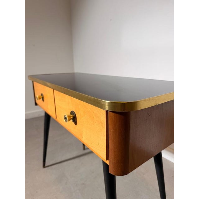 Mid-Century Bedside Table in Brass, Metal and Wood For Sale - Image 4 of 5