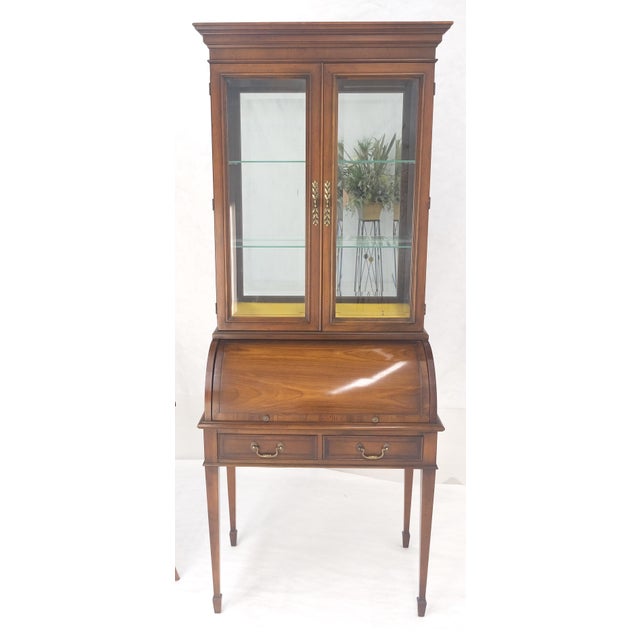 32" Wide & 79" Tall Solid Cherry Cylinder Style Secretary Desk Beveled Glass For Sale - Image 13 of 14