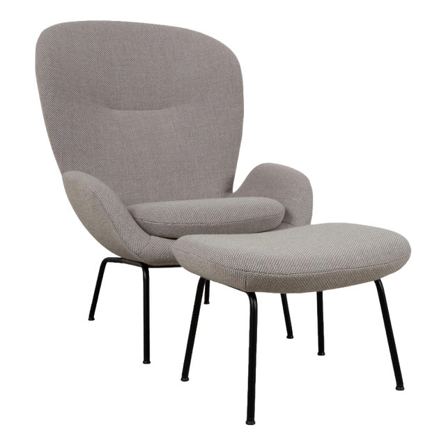 Set of Model 594 Lounge Chair and Ottoman in Grey Upholstery from Rolf Benz For Sale