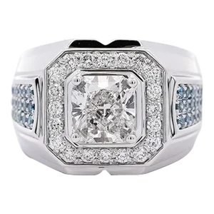 3 Carat Radiant Cut G/Vs2 Lab Grown Diamond 14k White Gold Men's Ring