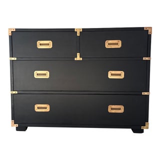 1970s Henredon Black Campaign Chest For Sale