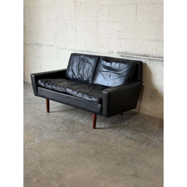 Black Leather Loveseat Mid-Century Modern 1960s For Sale - Image 10 of 11