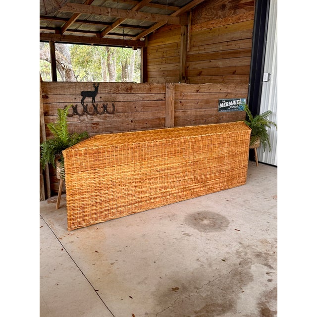 1980’s Monumental Organic Modern Large Braid Rattan Console/Partner Desk/Entertainment Table by Wicker Works For Sale - Image 12 of 12