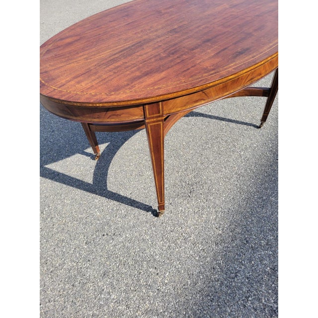 English 19th Century Mahogany Inly Oval Conference Table/ Center Table/ Desk Table. For Sale - Image 15 of 16