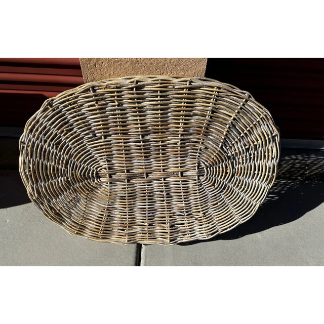 West Elm Large Rustic European Woven Wicker Tray For Sale - Image 4 of 7