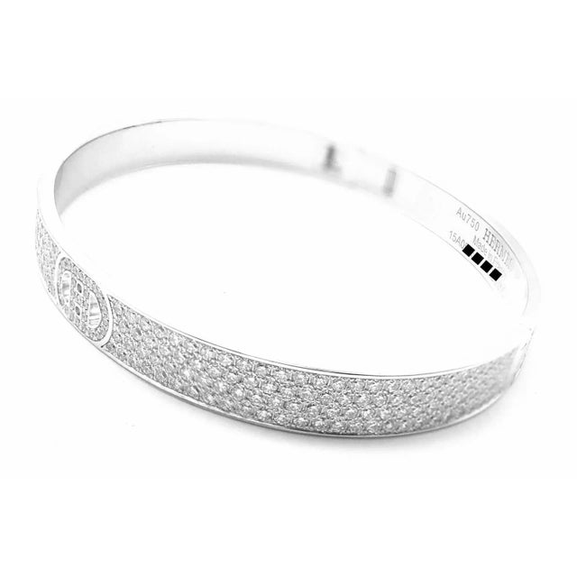 Hermes H D'Ancre 18k White Gold Diamond Small Model Bangle Bracelet For Sale - Image 11 of 12