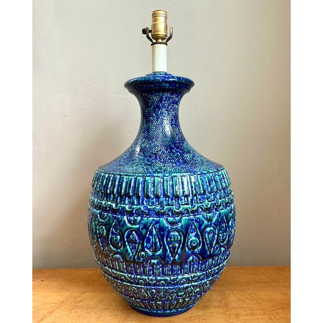 Vintage Mid-Century Modern Blue Glazed Ceramic Lamp For Sale - Image 12 of 12