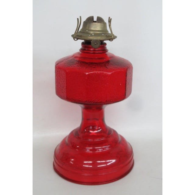 Mid 20th Century Pa Risdon Usa Large Homesteader Oil Lamp Red Glass With Brass Eagle Burner 4887b For Sale - Image 5 of 15