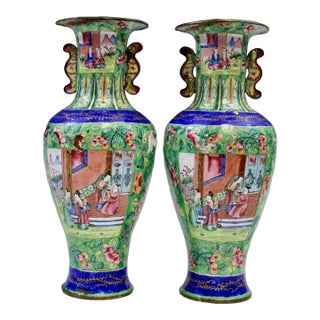 Antique 19th Century Chinese Canton Enamel Vases For Sale