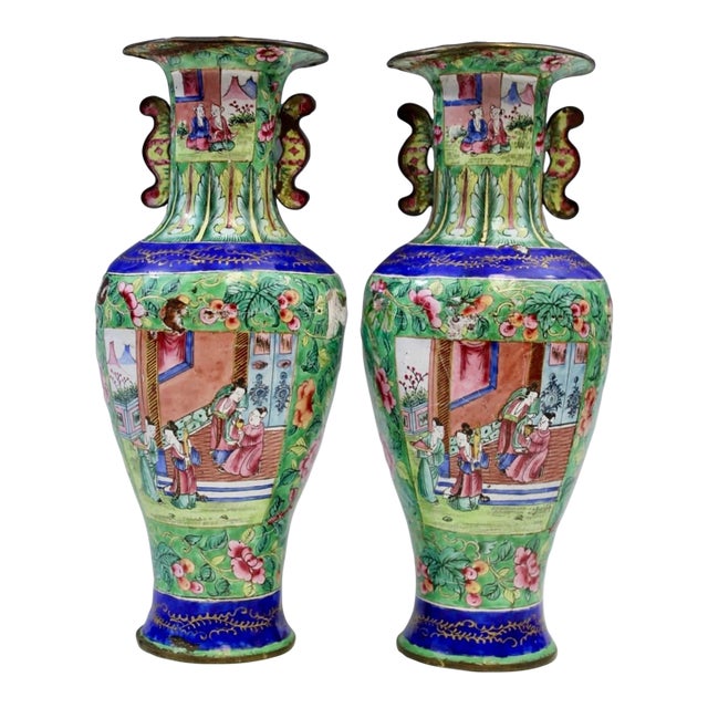 Antique 19th Century Chinese Canton Enamel Vases For Sale
