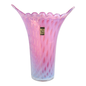 Murano Fratelli Toso Italian Art Glass Mid-Century Flower Vase Opalescent Pink Controlled Bubbles Vintage