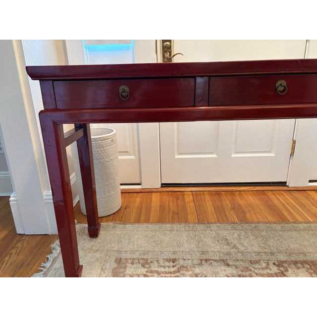 Asian Asian Red Lacquer Console Table For Sale - Image 3 of 12