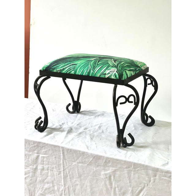 Metal Italian Vintage Iron Stool in a Botanical Fabric by Pierre Frey For Sale - Image 7 of 7