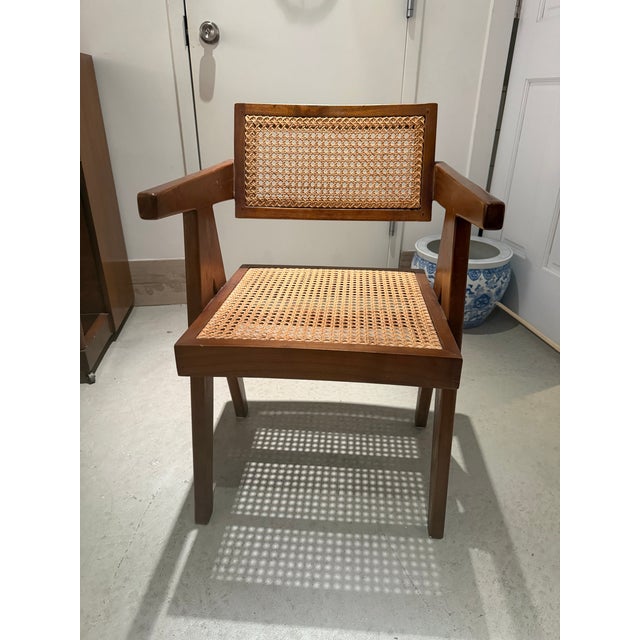 Vintage Teak & Cane Chandigarh-Style Armchair, Pierre Jeanneret Style For Sale In New York - Image 6 of 14