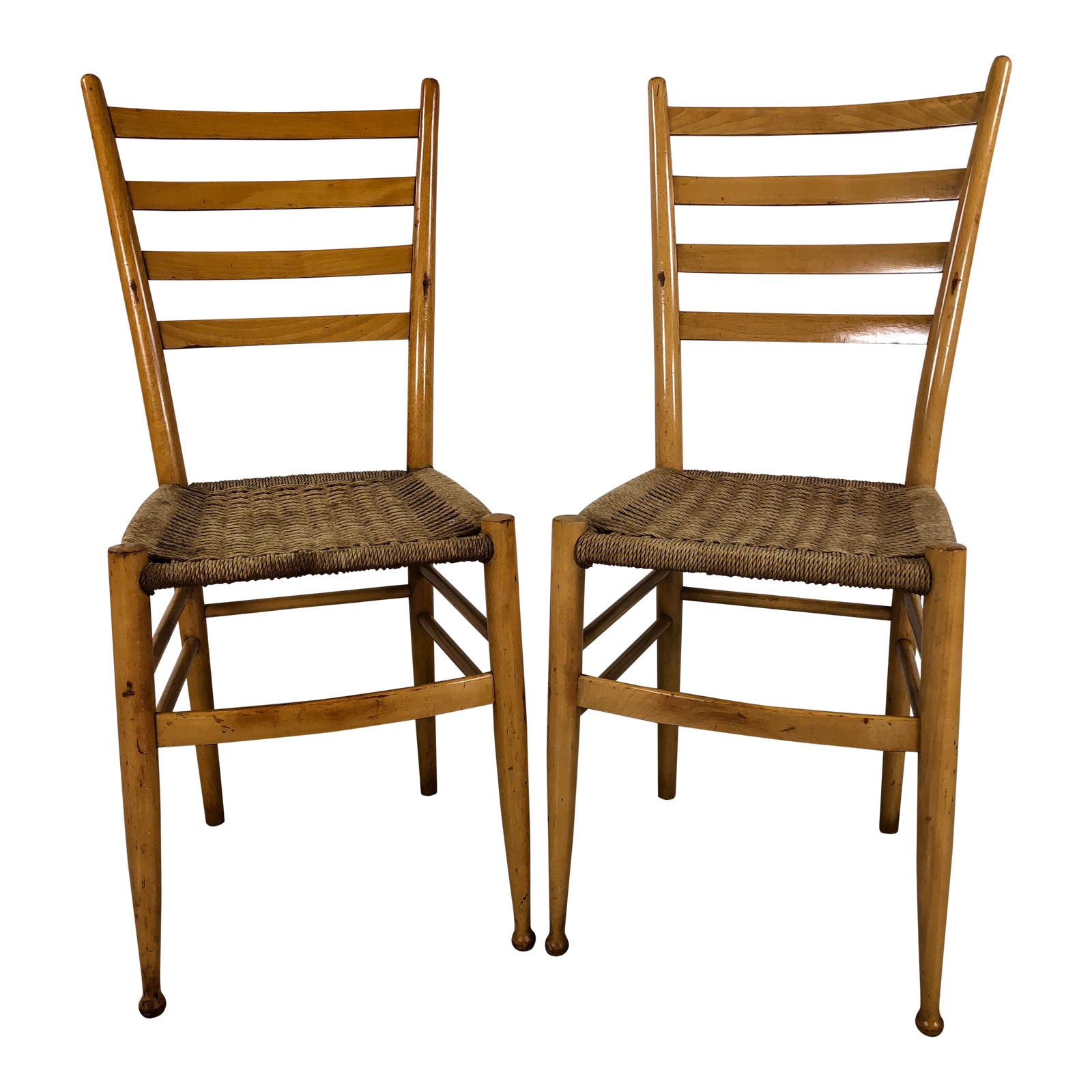 MidCentury Italian Beech Wood Ladder Back Chairs Gio Ponti Style, Pair