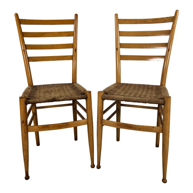 MidCentury Italian Beech Wood Ladder Back Chairs Gio Ponti Style, Pair Chairish