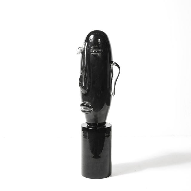 Mid-Century Hand-Blown Murano Black Glass Head Sculpture Signed Sergio Rossi For Sale In New York - Image 6 of 13