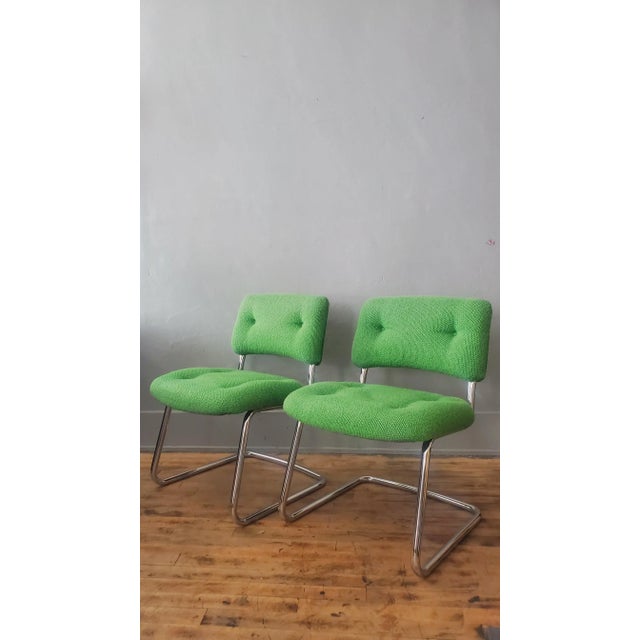 Mid-Century Modern 1970s Steelcase Cantilever Upholstered Side Chairs- a Pair For Sale - Image 3 of 8