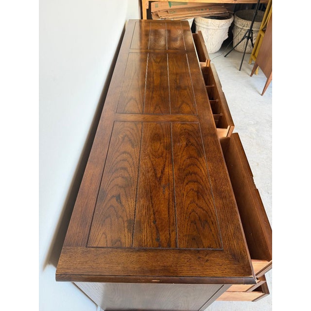1970 Henredon Traditional English Brutalist Style Folio Nine-Drawer Triple Dresser For Sale - Image 13 of 17