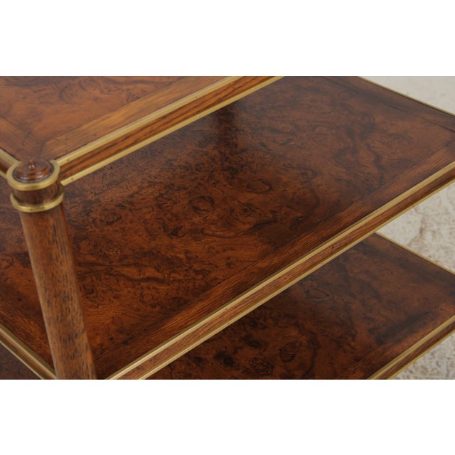 Henredon Burl Walnut 3 Tier Rolling Side Table Cart For Sale In Philadelphia - Image 6 of 14