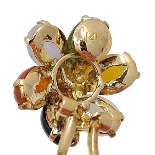Contemporary Multicolor Jade Flower Clip Earrings, A Pair For Sale - Image 3 of 3