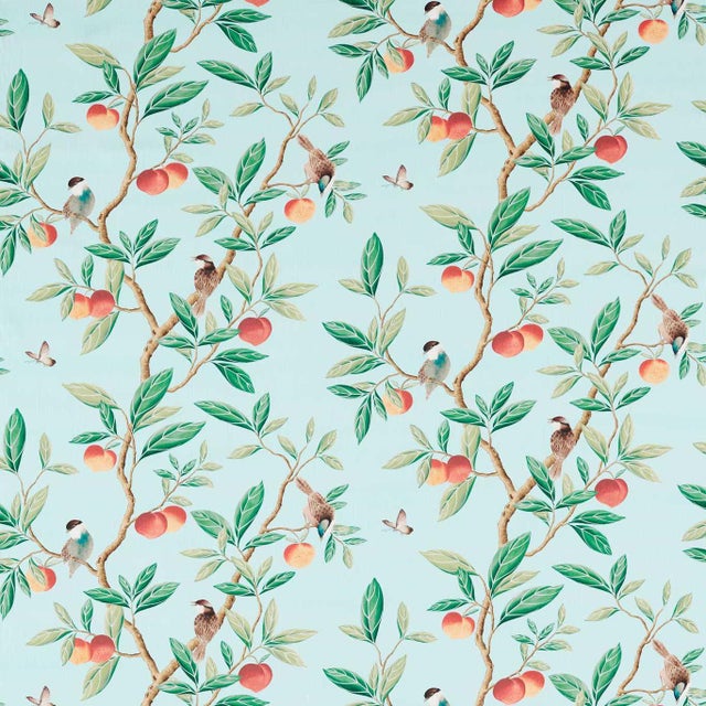 Harlequin Ella Fabric in Sky/Fig Leaf/ Nectarine For Sale