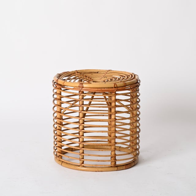 Mid-Century Modern Rattan and Wicker Round Pouf by Tito Agnoli, Italy, 1960s For Sale - Image 3 of 13