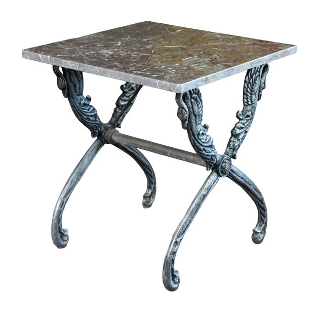 French French Garden or Conservatory Table With Marble Top Over Polished Steel For Sale - Image 3 of 10