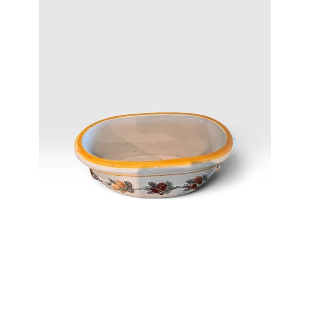 1990s Handmade Italian Glazed Ceramic Oval Planter With Applied Fruit Garland, New For Sale In West Palm - Image 6 of 10