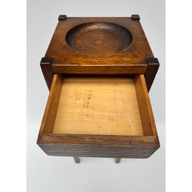 Antique Arts & Crafts Oak Fern Stand With Drawer, Mission Plant Stand, Quarter Sawn Oak For Sale - Image 4 of 13
