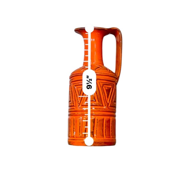 Bitossi Orange Mid-Century Modern Sgraffito Geometric Relief Ceramic Jug For Sale - Image 10 of 10