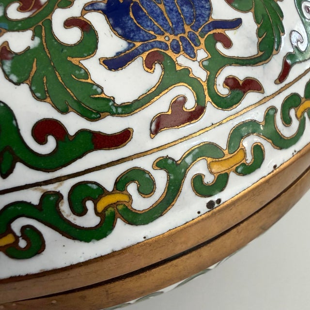 Antique Cloisonne Enamel Circular Box- 7 Inch Diameter For Sale - Image 12 of 12