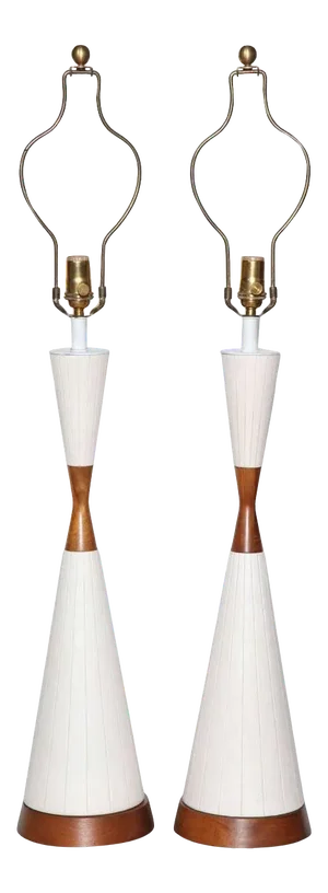 Substantial White Incised Ceramic "Hourglass" Table Lamps, Circa 1960 - A Pair