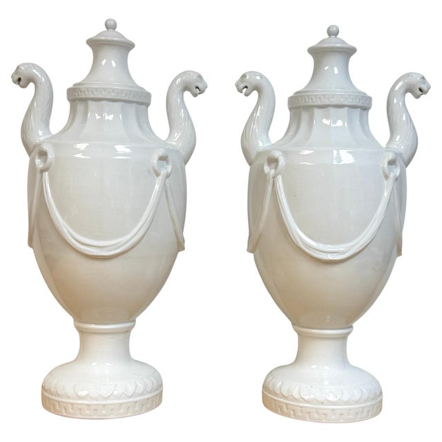 Nymphenburg Porcelain Pair Neoclassical Blanc de Chine Porcelain Urns, Attributed Nymphenburg, 20th C. For Sale - Image 4 of 18