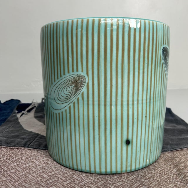 Vintage Turquoise Glazed Ceramic Hibachi Planter, Japan, 1970s For Sale - Image 9 of 14