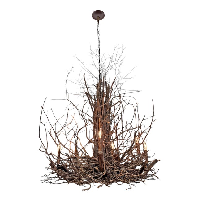 Farmhouse Late 20th Century Six-Arm Found Twig Chandelier For Sale - Image 3 of 10