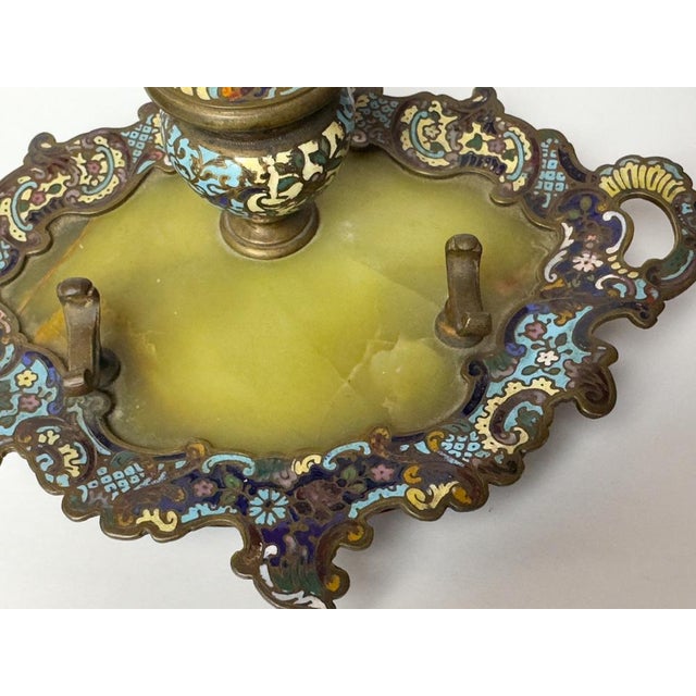 French Napoleon III Champlevé Enamel Inkwell on Tray, 1800s For Sale - Image 10 of 14