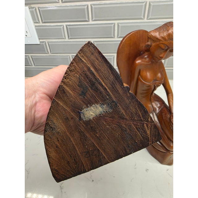 Pair of Mid-Century Balinese Art Deco Mahogany Maiden Bookends – Keradjinan Bali Stamped For Sale - Image 11 of 12