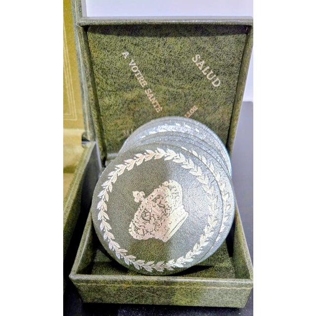 Mid 20th Century Gentleman’s Swedish Royal Court Green Leather Cufflink Box & Coaster Set – Malmo by Skandinaviska Etuifabriken For Sale In Dallas - Image 6 of 9