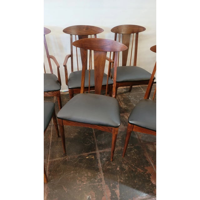 1960s 1960s Mid-Century Modern Bonnie Garrison Persimon Cat Eye Chair Set Six Walnut For Sale - Image 5 of 9