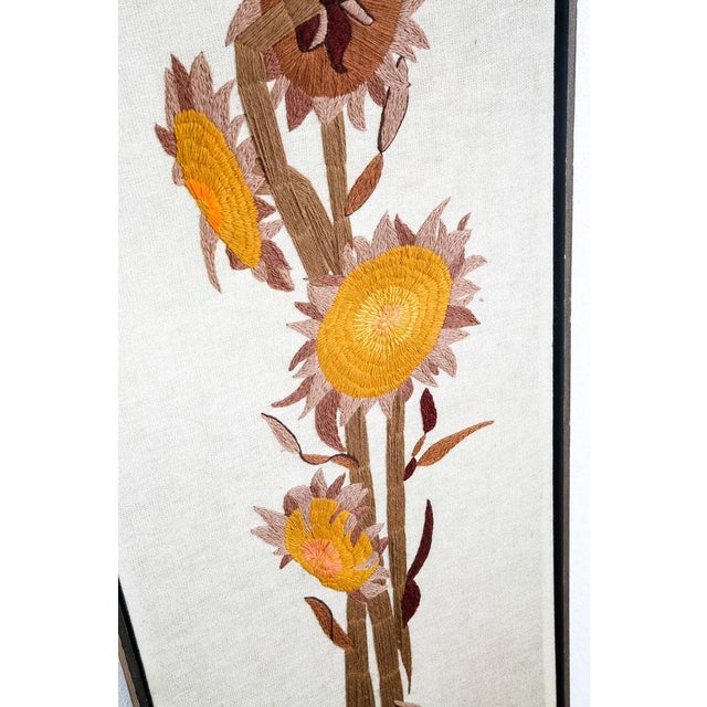 1970s Mid Century Modern Vintage Tapestry Wall Hanging Hand Made Sunflowers Floral For Sale - Image 5 of 9