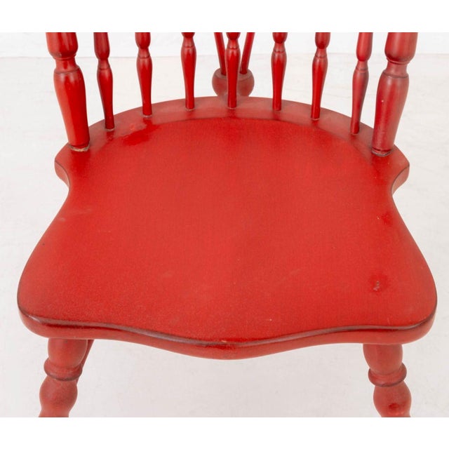 Wood Windsor Style Red Painted Dining Chairs, 4 For Sale - Image 7 of 9
