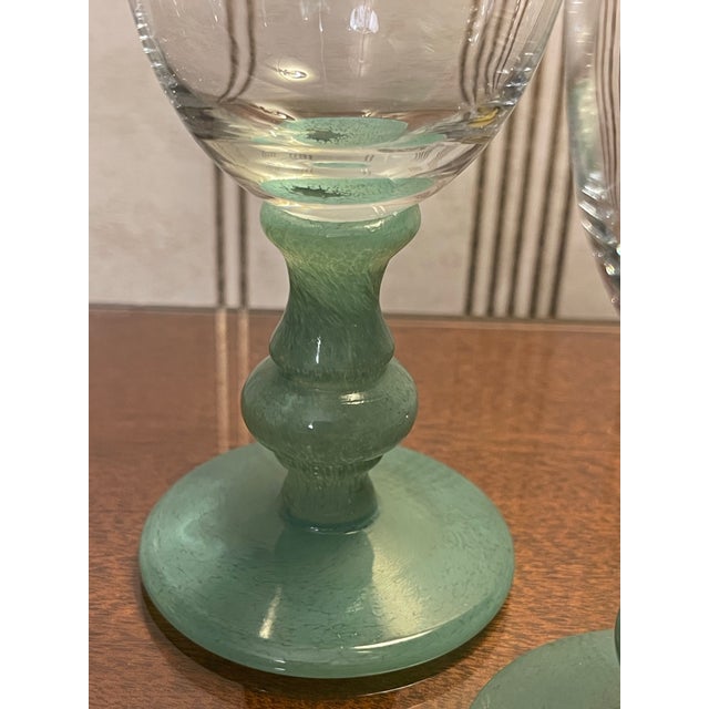 Villeroy & Boch 1960s Rare Set of 8 Villeroy & Boch Isabelle Green Wine Glasses For Sale - Image 4 of 11