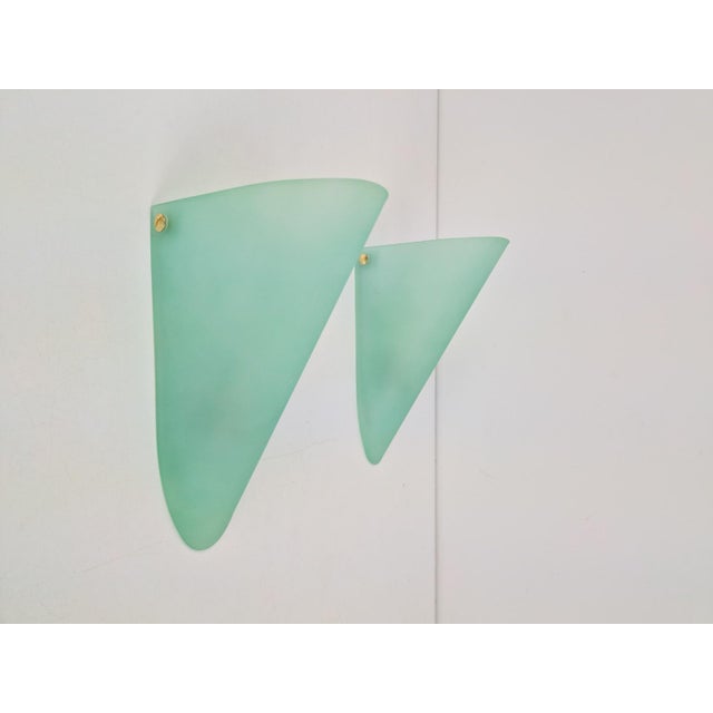 Vintage Triangular Conical Wall Sconces in Green Frosted Glass, 1990s, Set of 2 For Sale - Image 13 of 15