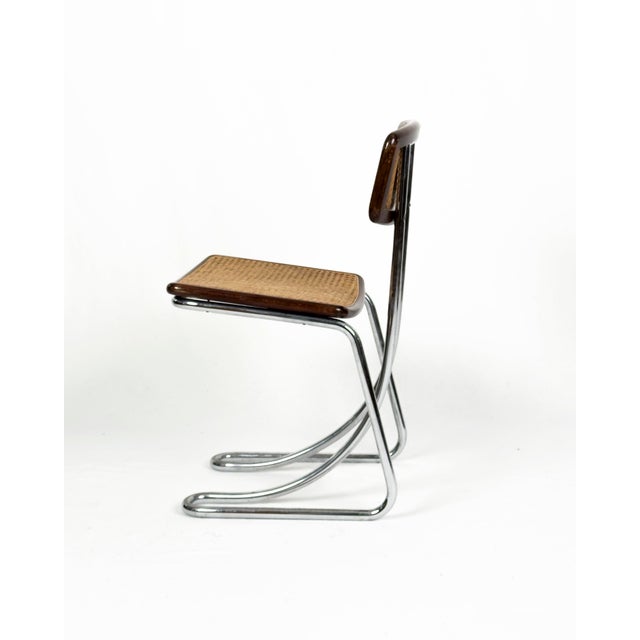 Vintage Cantilever Chairs in Chrome, Wood and Vienna Straw, 1970s, Set of 4 For Sale - Image 4 of 14