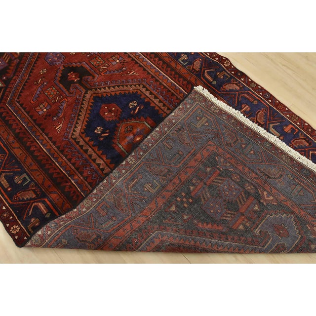 Hamedan Rug 4’6” X 8′ Red Wool Vintage Tribal Hand-Knotted Oriental Carpet For Sale - Image 12 of 13