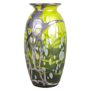 Cytisus Yellow with Silver Overlay Glass Vase from Loetz Witwe, 1902