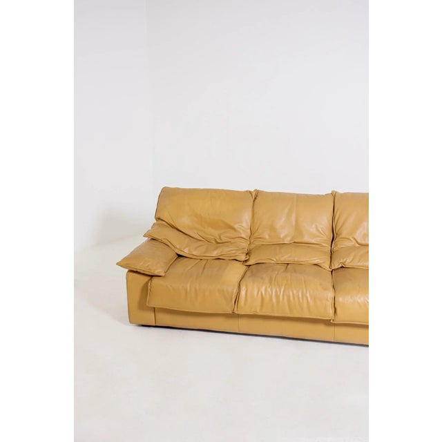 Vintage Italian Camel Colored Leather 3-Seat Sofa, 1970s For Sale - Image 4 of 8