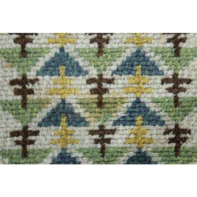 Mid-Century Modern Vintage Swedish Rya Runner With Teal and Green Geometric Design - Rug & Kilim For Sale - Image 3 of 9
