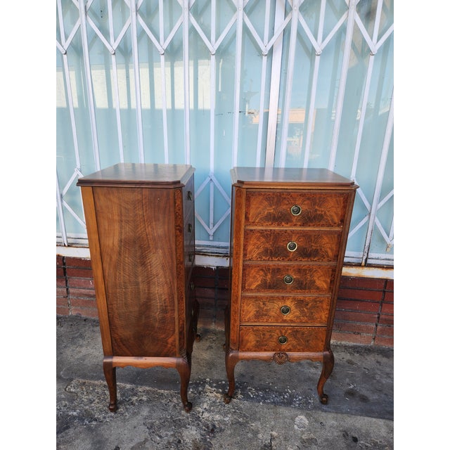 vintage Pair of BurlWood Chests of Drawers and Brass handles